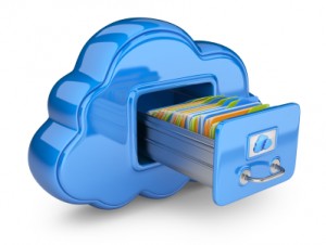 File storage in cloud. 3D computer icon isolated on white