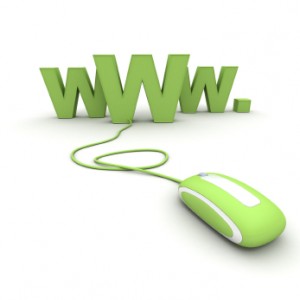 Internet symbol www domain name connected to a mouse
