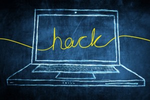 Sketch netbook computer screen internet concept with hack word